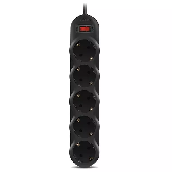 Surge Protector  5 Sockets, 5.0m, Sven "SF-05L", BLACK flame-retardant material