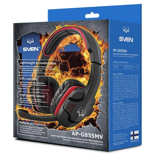 Headset Gaming SVEN AP-G855MV Black-Red, with Microphone, 2 x 3,5mm jack (3 pin)