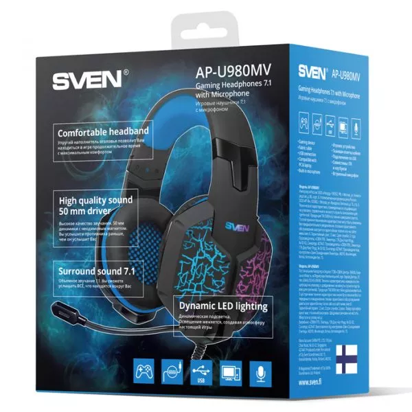 Headset Gaming SVEN AP-U980MV Black-Blue, with Microphone, USB, surround 7.1
