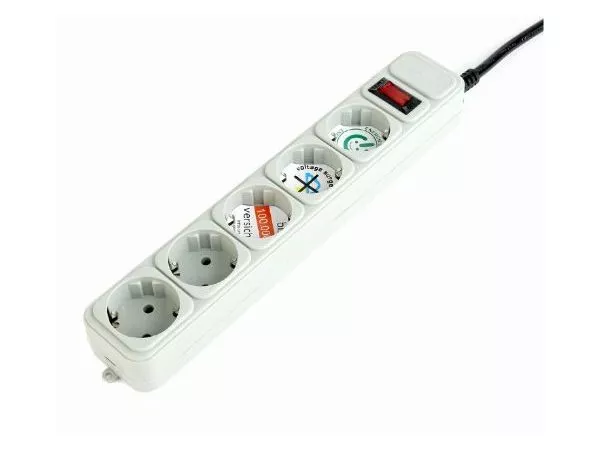 Gembird Surge Protector SPG3-B-6C, 5 Sockets, 1.8m, up to 250V AC, 16 A, safety class IP20, Grey