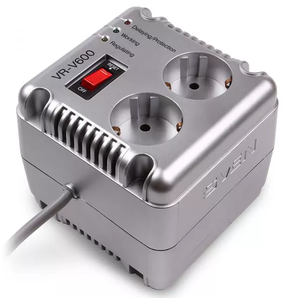 SVEN VR-V600, 200W, Automatic Voltage Regulator, 2x Schuko outlets, Input voltage: 184-285V, Output