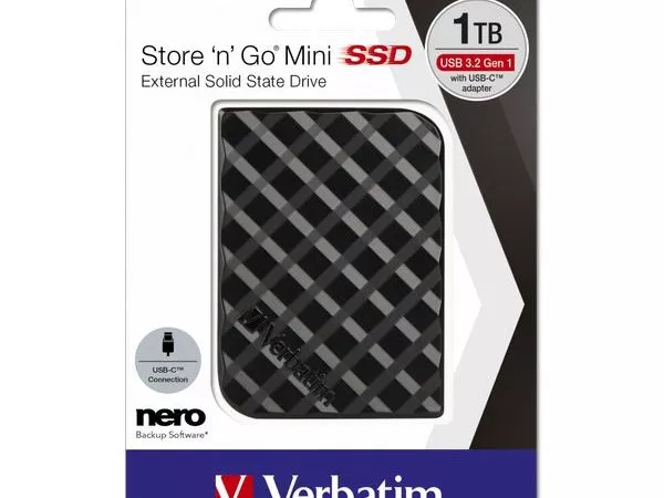2.5" External SSD 1.0TB  Store 'n' Go Mini SSD USB 3.2 Gen 1, Black, Includes USB-C to A / USB-C to