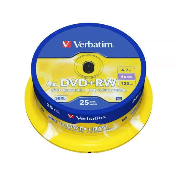 Verbatim DataLifePlus DVD+RW SERL4.7GB 4X MATT SILVER SURFAC - Spindle 25pcs.