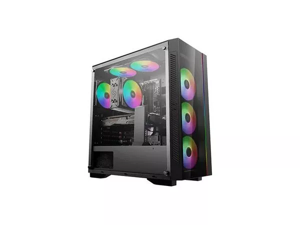 DEEPCOOL "MATREXX 55 V3 ADD-RGB 3F" ATX Case, with Side-Window, Dual 4mm Tempered Glass Side & Front panel, without PSU, Tool-less, 3x120mm ADD-RGB fa