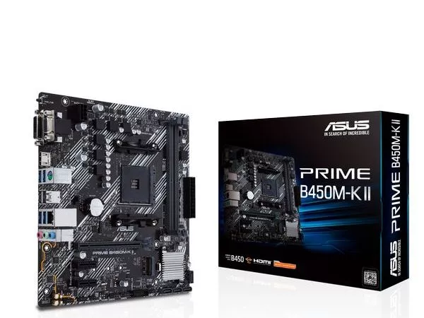 ASUS PRIME B450M-K II, Socket AM4, AMD B450, Dual 2xDDR4-4400, APU AMD graphics, VGA, DVI, HDMI, 1xPCIe X16, 4xSATA3, RAID, 1x M.2 slot, 2xPCIe X1, AL