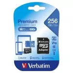 256GB microSD Class10 A1 UHS-I + SD adapter  Verbatim Premium microSDXC, 600x, Up to: 90MB/s