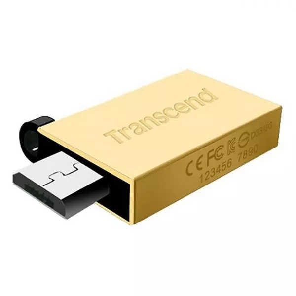 64GB USB2.0/Micro-USB Flash Drive Transcend "JetFlash 380", Gold, Metal Case, OTG (R/W:20/10MB/s)