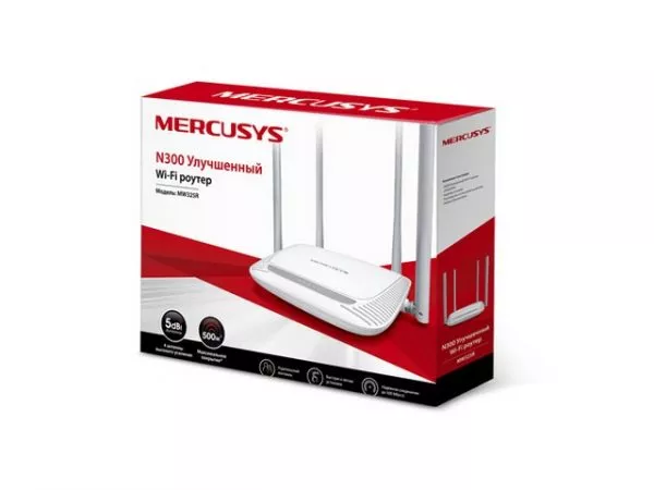 MERCUSYS MW325R N300 Wireless Router, 300Mbps on 2.4GHz, 802.11n/b/g, 1 WAN + 4 LAN, 4 fixed antenna