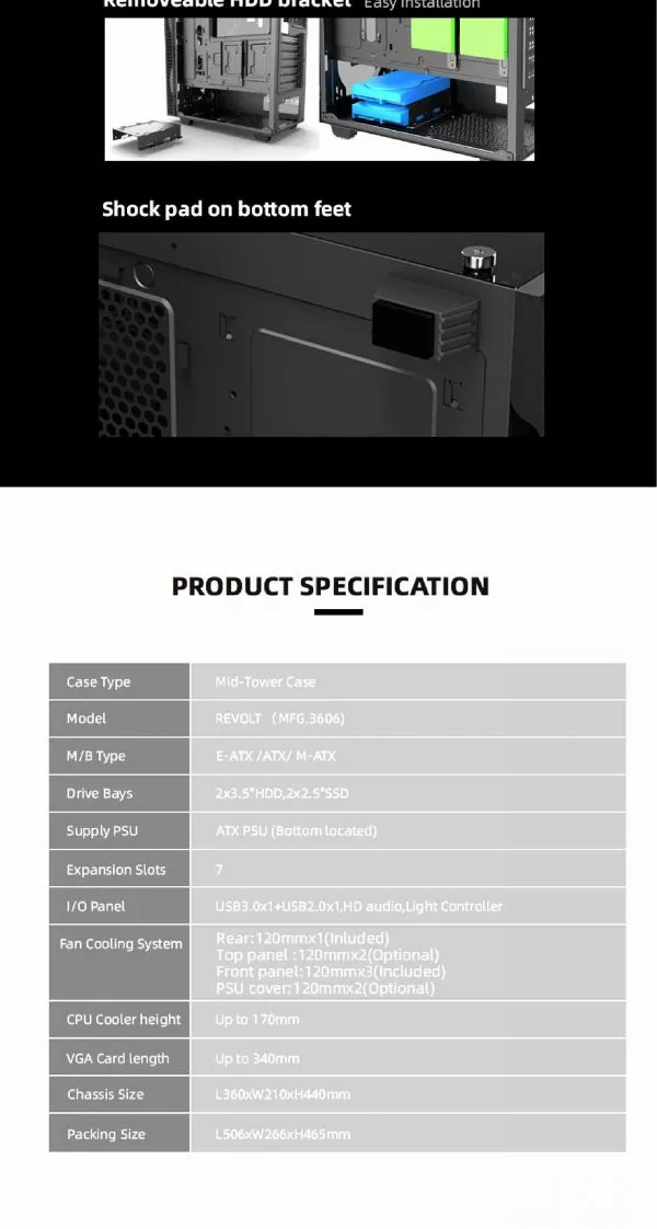 Case ATX GAMEMAX Revolt, w/o PSU, 4x120mm ARGB fans. ARGB HUB, TG, Dust Filter, USB 3.0, Black