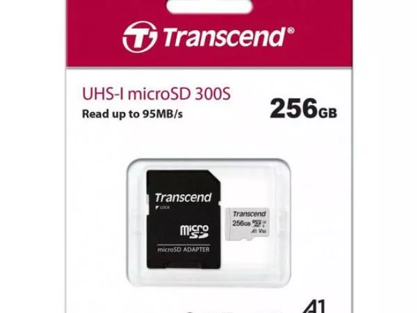 256GB MicroSD (Class 10) UHS-I (U1)+SD adapter, Transcend "TS256GUSD300S" (R/W:95/45MB/s)