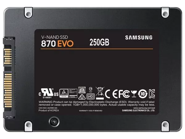 2.5" SSD  250GB Samsung 870 EVO "MZ-77E250BW" [R/W:560/530MB/s, 98K IOPS, MGX, V-NAND 3bit MLC]