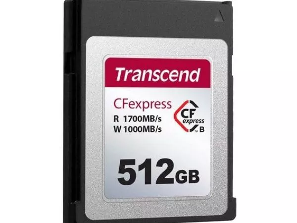 512GB CFexpress 2.0 Type B (PCIe 3.0 x2, NVMe 1.3), Transcend "TS512GCFE820" (R/W: 1700/1000MB/s)