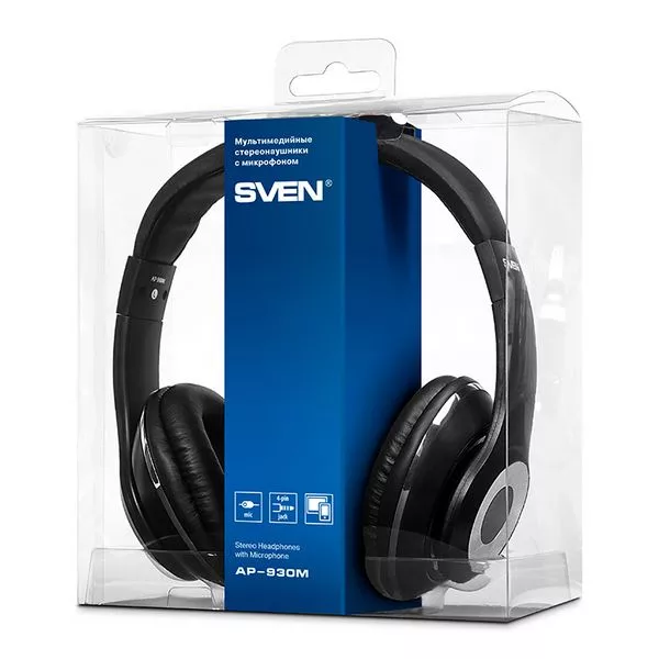 SVEN AP-930M with Microphone on cable, 3,5mm jack (4 pin), black-silver