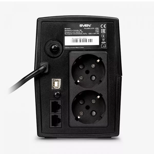 SVEN Pro 650 LCD, USB Line Interactive, AVR, CPU,USB,2xCEE7/4; Lightning and Surge Protection