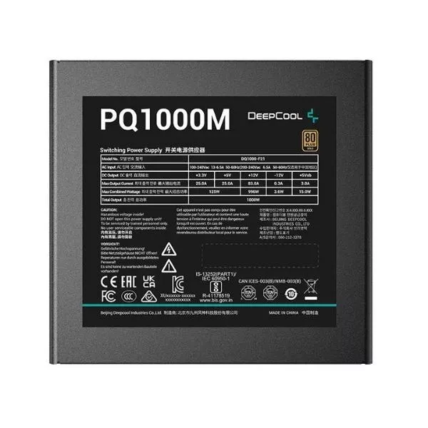 Power Supply ATX 1000W Deepcool PQ1000M, 80+ Gold,Active PFC,Full Bridge,LLC+SRC+DC/DC, Full Modular