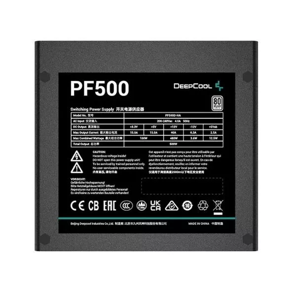 Power Supply ATX 500W Deepcool PF500, 80+, Active PFC,  Black Flat Cables, 120 mm silent fan