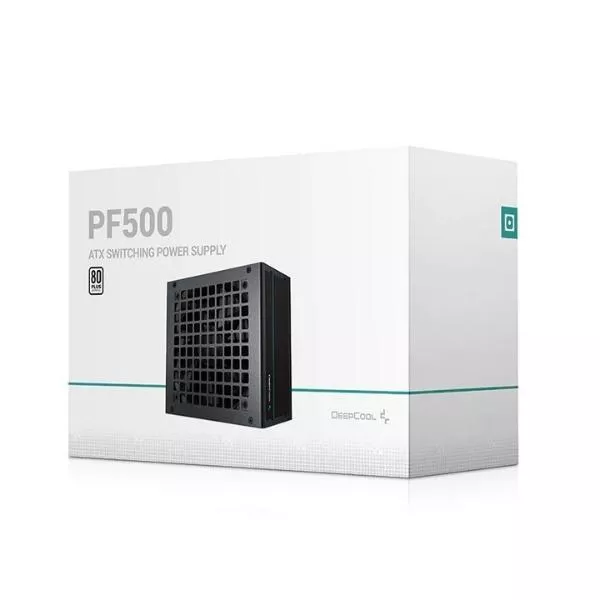 Power Supply ATX 500W Deepcool PF500, 80+, Active PFC,  Black Flat Cables, 120 mm silent fan
