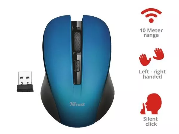 Trust Mydo Blue Wireless Mouse, Silent Click, 10m  2.4GHz, Micro receiver, 1000 - 1800 dpi, 4 button