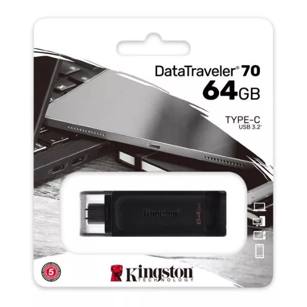 64GB USB-С 3.2  Kingston DataTraveler 70 USB-C DT70/64GB, USB 3.2, USB-C, (Read 80 MByte/s, Write 20 MByte/s)
