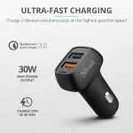 USB Car Charger - Trust Qmax 30W Ultra-Fast Dual USB Car Charger with QC3.0, Fast-charge with up to