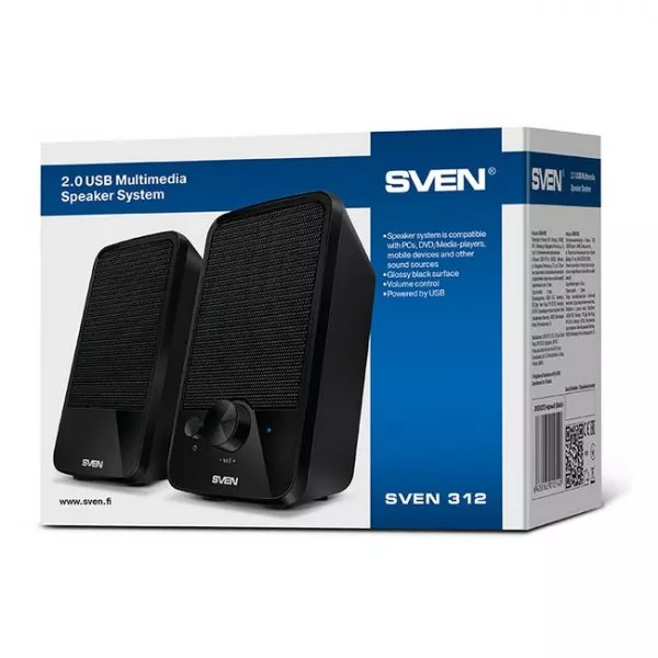 Speakers SVEN 312 Black (USB), 2.0 / 2x2W RMS, USB power supply, 2.75"