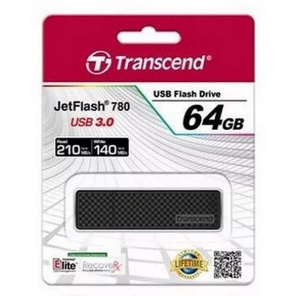 64GB USB3.1 Flash Drive Transcend "JetFlash 780", Black, Classic, Endurance MLC (R/W:210/140MB/s)