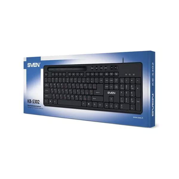 Keyboard SVEN KB-S302, Multimedia, Tray for smartphone, Black, USB
