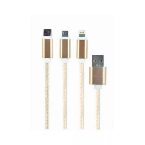 Cable 3-in-1 MicroUSB/Lightning/Type-C - AM, 1.8 m, GOLD, Cablexpert, CC-USB2-AM31-1M-G