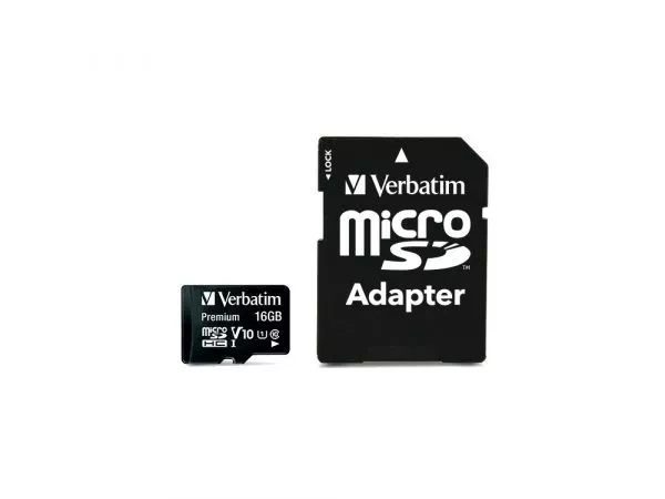 16GB microSD Class10 A1 UHS-I + SD adapter  Verbatim Premium microSDXC, 600x, Up to: 90MB/s