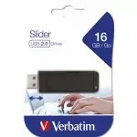 16GB USB2.0  Verbatim Slider Black, Retractable USB connector, (Up to: Read 18 MByte/s, Write 10 MBy