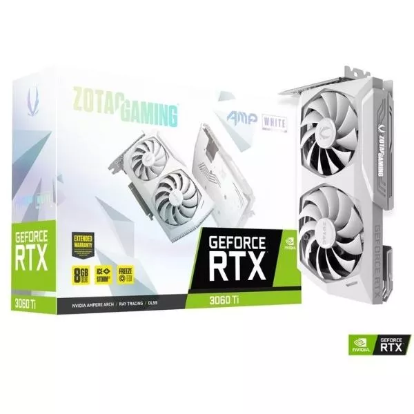 ZOTAC GeForce RTX 3060 Ti AMP LHR White Edition 8GB GDDR6, 256bit, 1755/14000Mhz, Ampere, PCIeX16 4.0, Dual Fan / IceStorm 2.0, 1xHDMI, 3xDisplayPort,