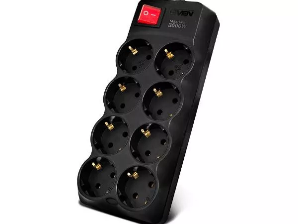 Surge Protector  8 Sockets,  3.0m, Sven "SF-08-16", Black, flame-retardant material