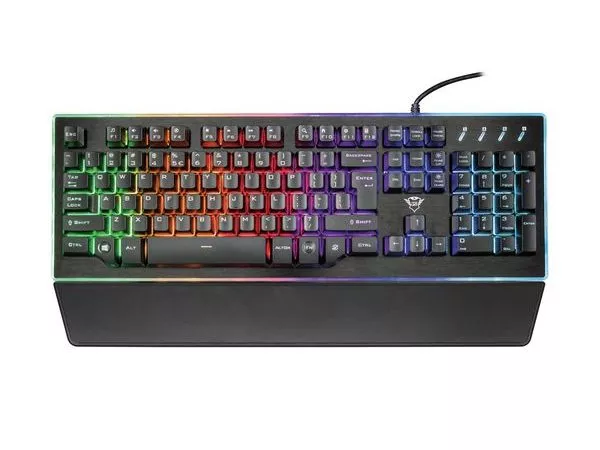 Trust Gaming GXT 860 THURA Semi-mechanical LED keyboard with 9 rainbow wave color modes and gaming mode function, US, 1.7m, USB, Black