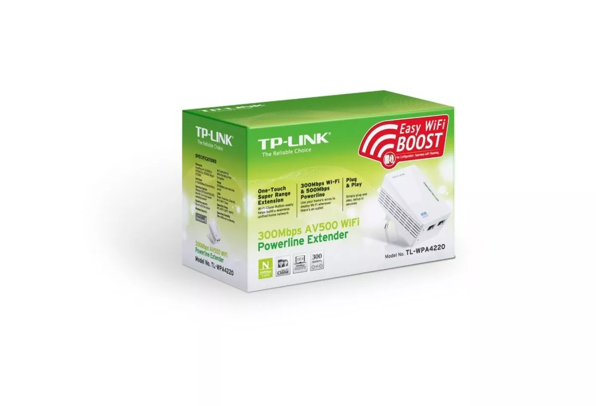 TP-Link Wireless Powerline Extender TL-WPA4220, AV500 Wi-Fi Powerline Extender, 300Mbps 2.4GHz, 802.