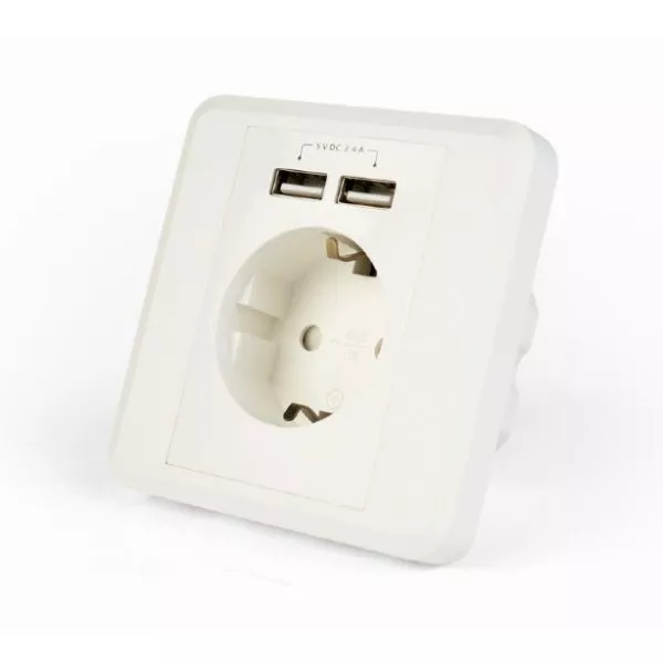 Gembird AC wall socket with 2 port USB charger, 2.4A, USB charger: 2 ports, 5 V DC up to 2.4 A / 12