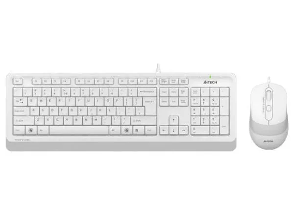 Keyboard & Mouse A4Tech F1010, Laser Engraving, Splash Proof, 1600 dpi, 4 buttons, White/Grey, USB
