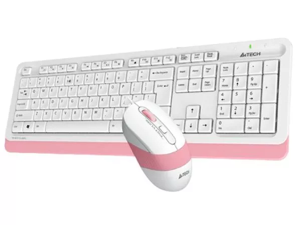Keyboard & Mouse A4Tech F1010, Laser Engraving, Splash Proof, 1600 dpi, 4 buttons, White/Pink, USB