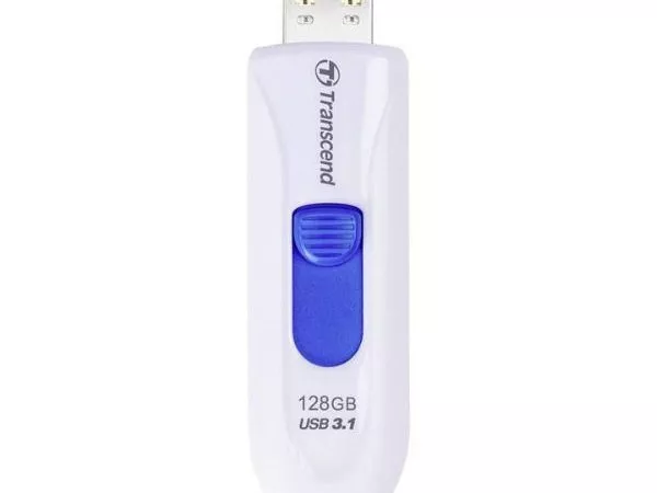 128GB USB3.1 Flash Drive Transcend "JetFlash 790", White-Blue, Slider (R/W:90/40MB/s)