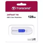 128GB USB3.1 Flash Drive Transcend "JetFlash 790", White-Blue, Slider (R/W:90/40MB/s)
