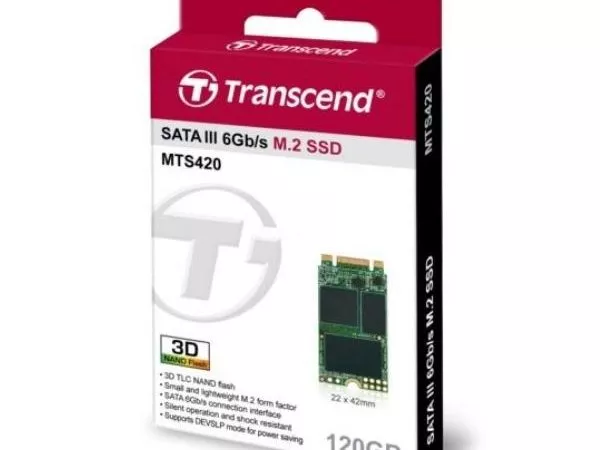 M.2 SATA SSD  120GB Transcend "TS120GMTS420S" [42mm, R/W:560/500MB/s, 65K/85K IOPS, SM2258, 3D TLC]