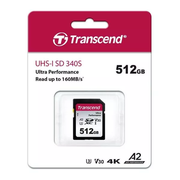 512GB SDXC Card (Class 10)  UHS-I, U3, Transcend 340S  "TS512GSDC340S" (R/W:160/90MB/s)
