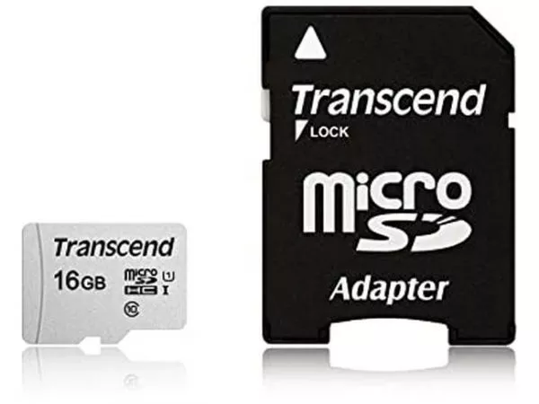16Gb MicroSD (Class 10) UHS-I (U1) +SD adapter, Transcend "TS16GUSD300S-A" (R/W:95/45MB/s)