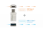 128GB USB3.1/Type-C Flash Drive Transcend "JetFlash 890", Silver, Metal Case, OTG (R/W:130/30MB/s)
