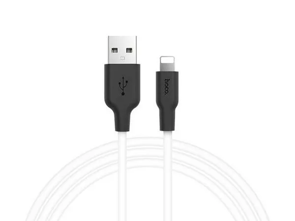 Hoco X21 Silicone lightning charging cable black-white