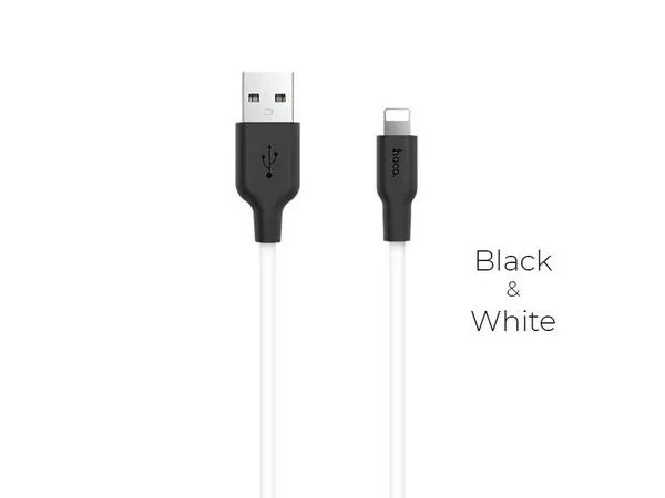 Hoco X21 Silicone lightning charging cable black-white