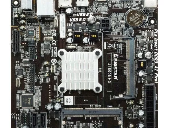BIOSTAR J1800NH3, MB + CPU onboard: Dual-core Celeron J1800 (2.41-2.58GHz), Dual 2x SO-DIMM DDR3L-1333 (up to 16GB), Intel HD graphics, VGA, HDMI, 2xS