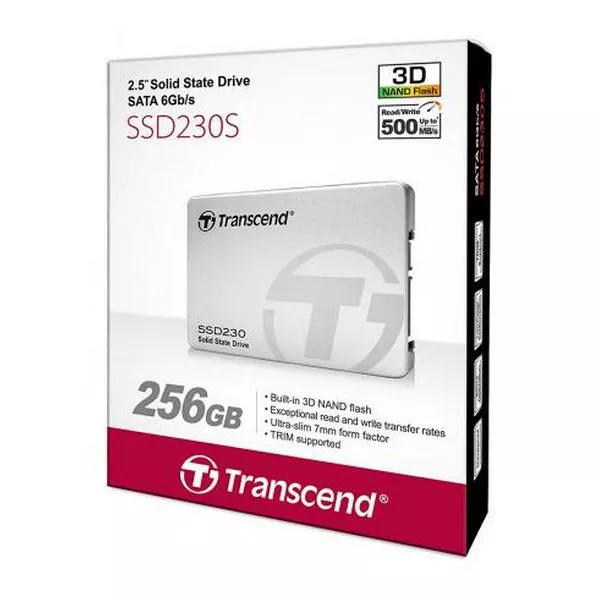 2.5" SSD  256GB Transcend SSD230 [R/W:560/520MB/s, 65/85K IOPS, SM2258, 3D NAND TLC, Alu]