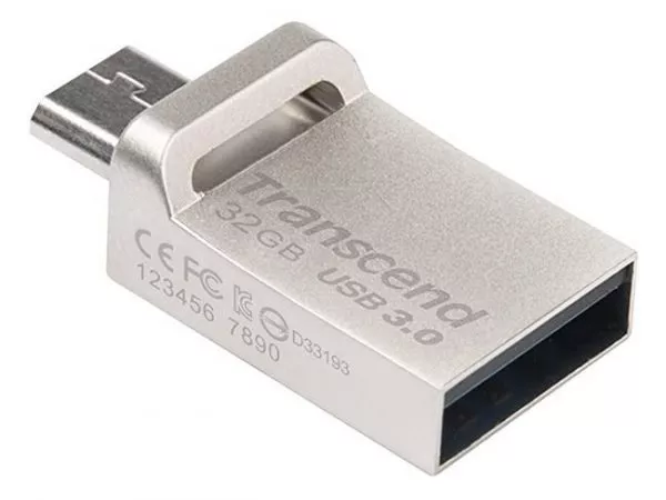 32GB USB3.1/Micro-USB Flash Drive Transcend "JetFlash 880",Silver, Metal Case, OTG (R/W:90/25MB/s)