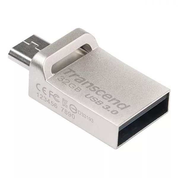 32GB USB3.1/Micro-USB Flash Drive Transcend "JetFlash 880",Silver, Metal Case, OTG (R/W:90/25MB/s)