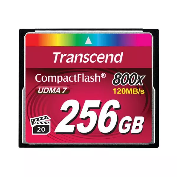 256GB  CompactFlash Card,  Hi-Speed  800X, Transcend "TS256GCF800" (R/W: 120/60MB/s)